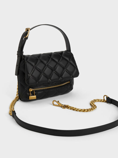 Swing Quilted Chain-Handle Bag, Black, hi-res