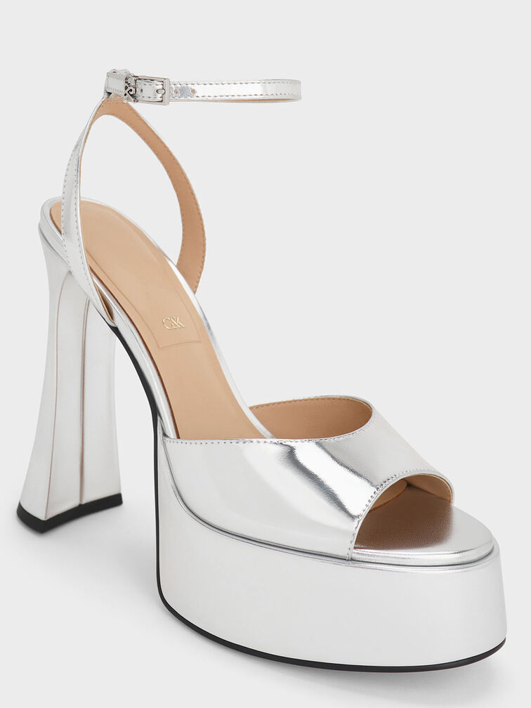 Michelle Metallic Leather Platform Sandals, Silver, hi-res