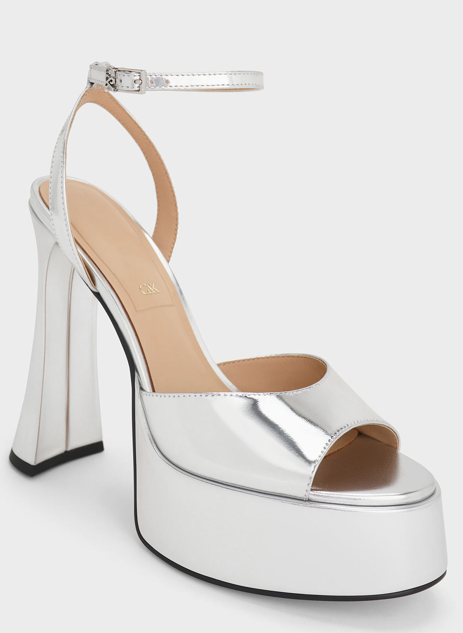 Michelle Metallic Leather Platform Sandals, Silver, hi-res
