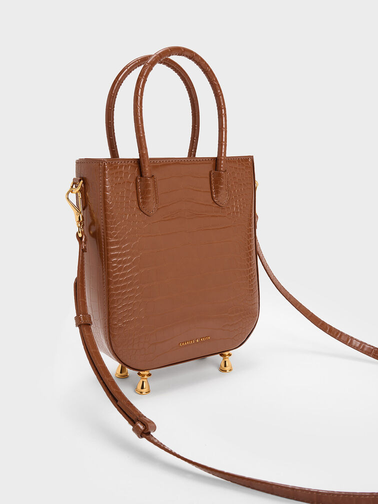 Meriah Croc-Embossed Tote Bag, Chocolate, hi-res