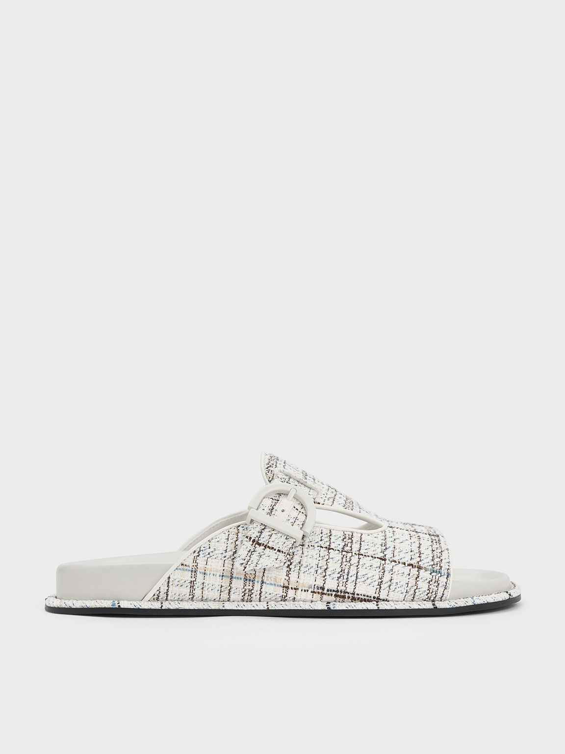 Sandalias de tweed con recortes y hebilla, Multicolor, hi-res