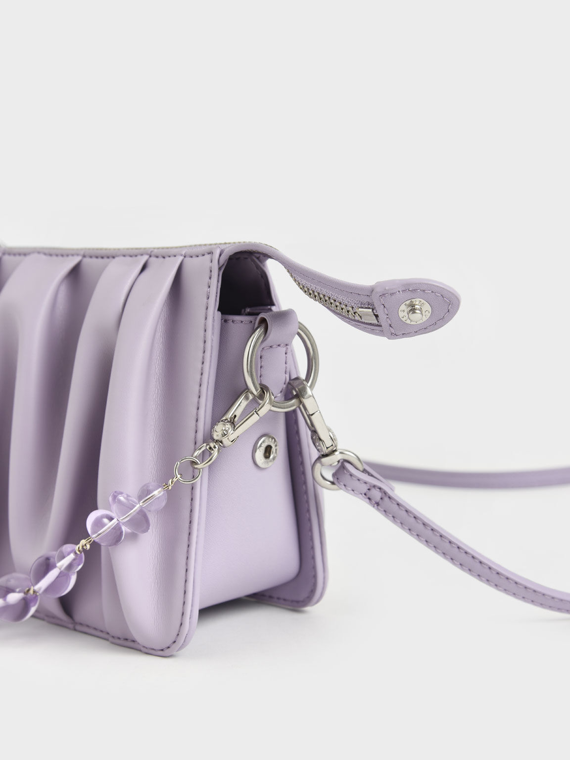 Lilac Beaded Strap Ruched Shoulder Bag - CHARLES & KEITH KH