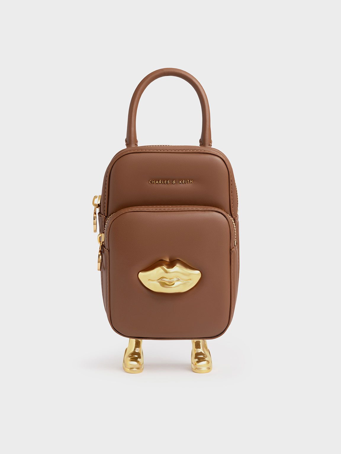 Chocolate Calliope Double Pocket Crossbody Bag CHARLES KEITH