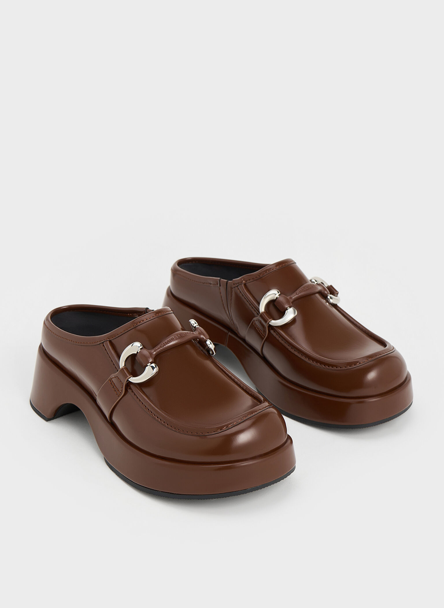 Metallic Accent Platform Mules, Dark Brown, hi-res
