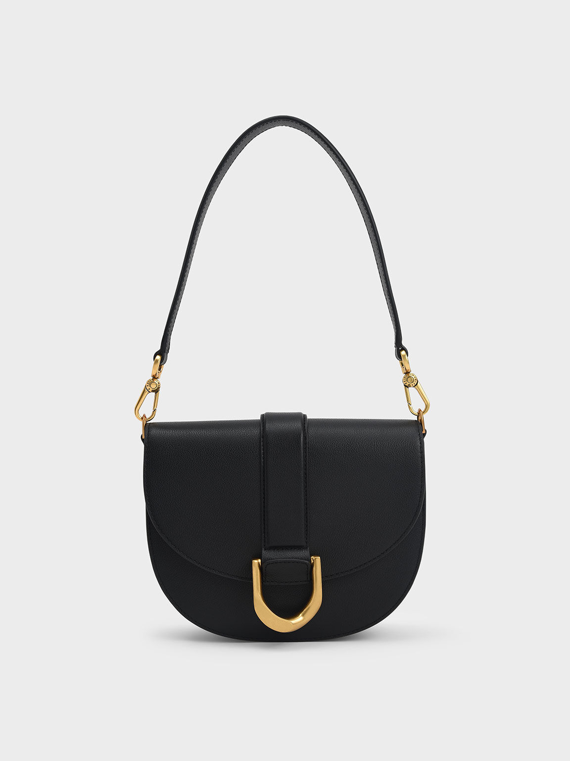 Gabine Leather Saddle Bag​, Black, hi-res