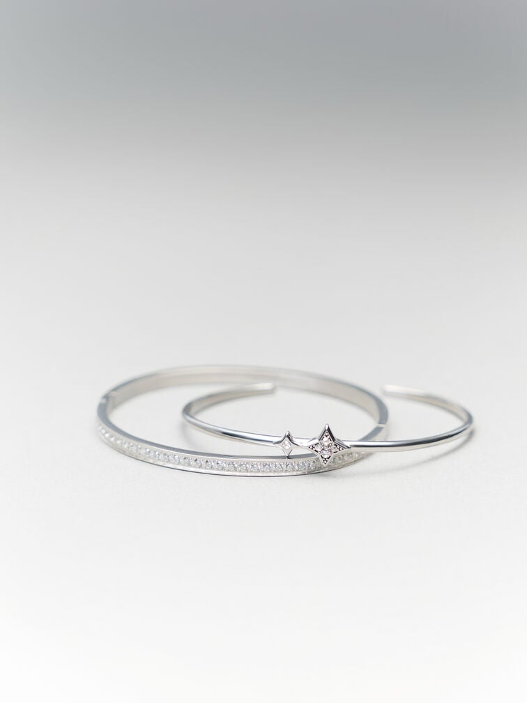 Hermione Crystal Bangle, Silver, hi-res