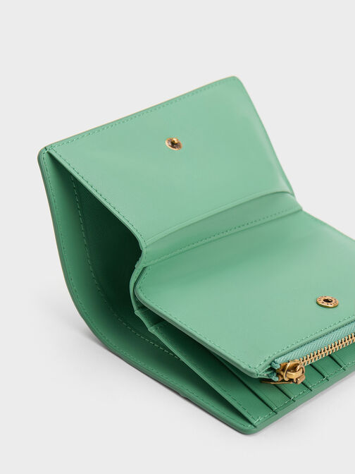 Cartera pequeña con botón a presión, Verde, hi-res