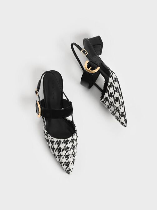 Houndstooth Buckled Slingback Pumps, Multi, hi-res