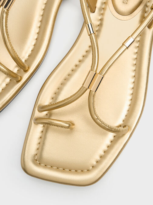 Metallic-Accent Toe-Ring Sandals, Gold, hi-res