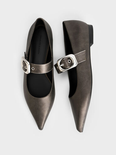 Masei Metallic Grommet-Strap Mary Janes, Silver, hi-res