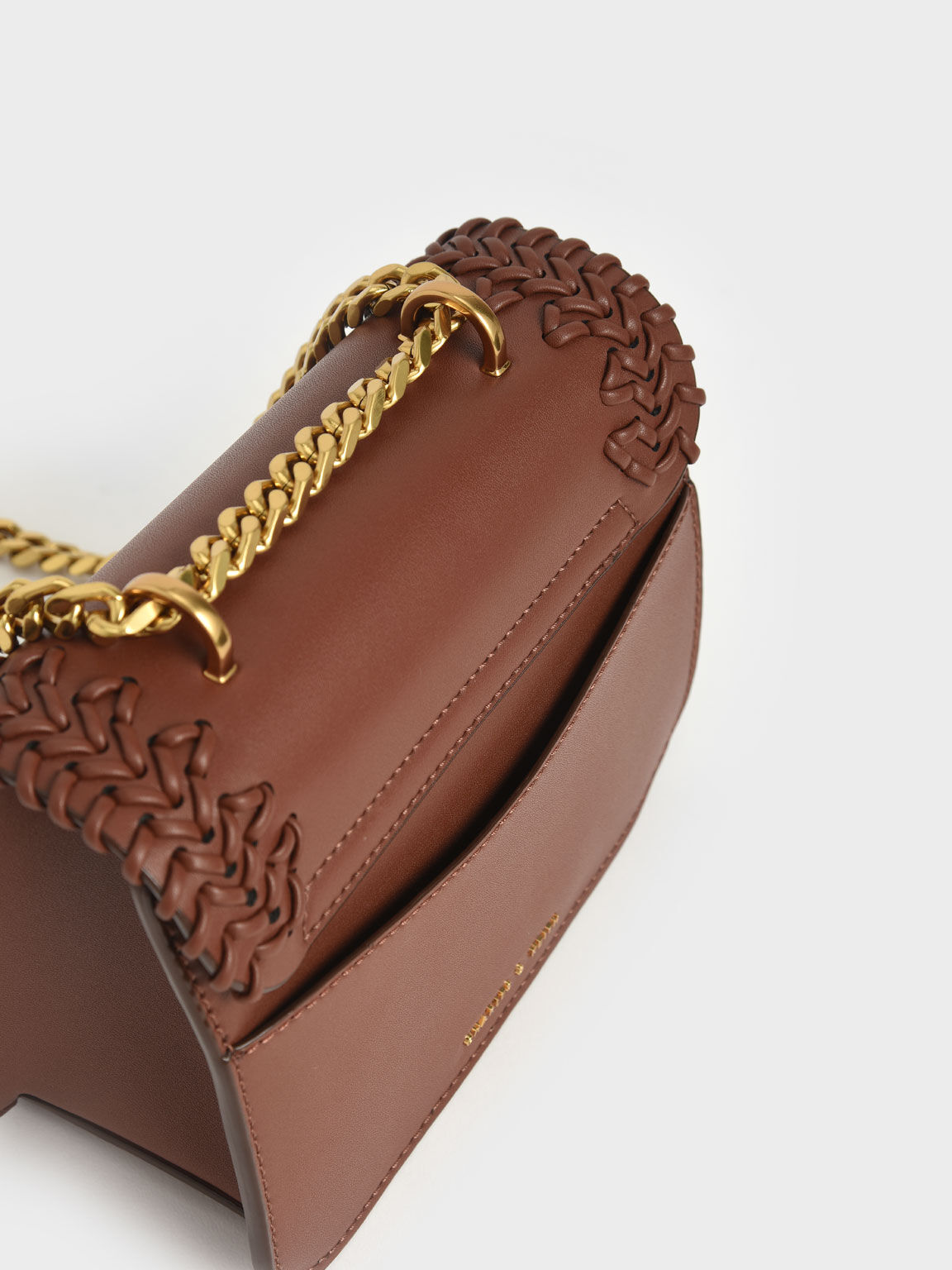 Woven Double Chain Handle Bag, Chocolate, hi-res