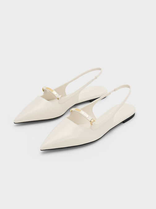 Metallic Bar Accent Slingback Flats, Cream, hi-res