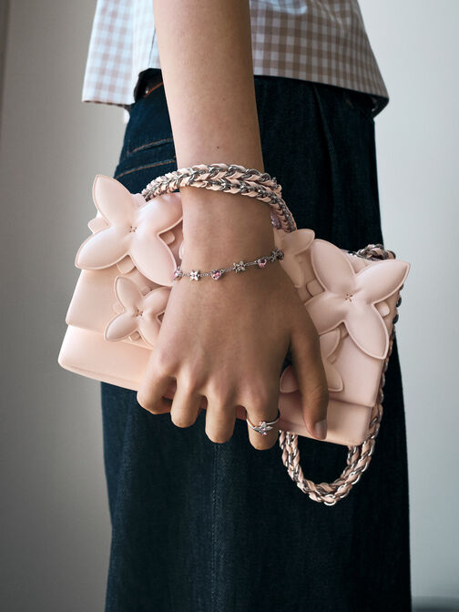 Gift Set: Flower Chain Shoulder Bag With Jewellery Set, Soft Pink, hi-res