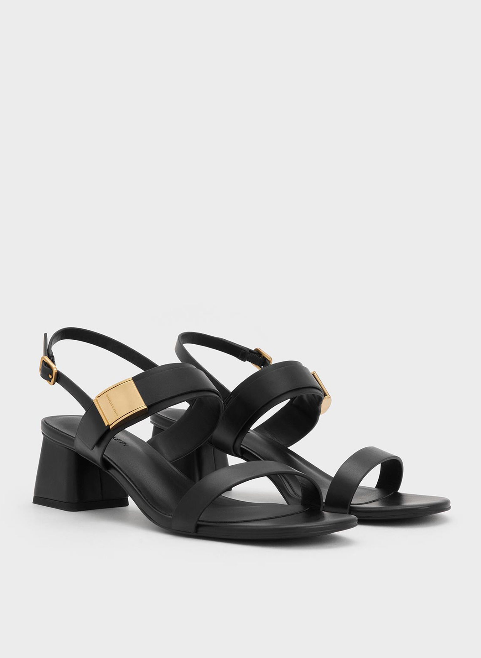 Yvette Double-Strap Heeled Sandals, Black, hi-res