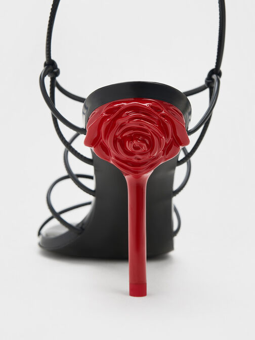 Flor 綁帶玫瑰細跟涼鞋, 亮面黑, hi-res