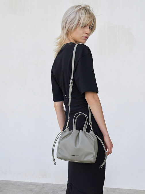 Mini Bethel Ruched Drawstring Tote Bag, Grey, hi-res