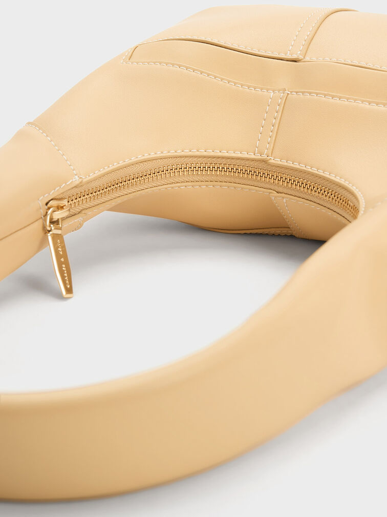 Anthea Contrast-Trim Curved Hobo Bag, Beige, hi-res