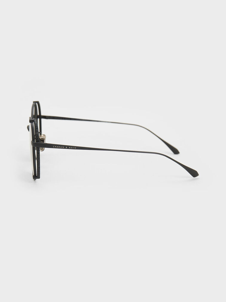 Gafas de sol de media montura estilo mariposa, Negro, hi-res