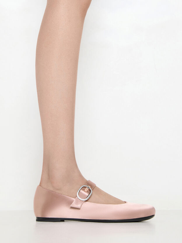 Jannie Satin Crystal-Buckle Mary Janes, Nude, hi-res
