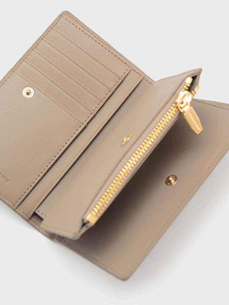 Top-Zip Short Wallet, Taupe, hi-res