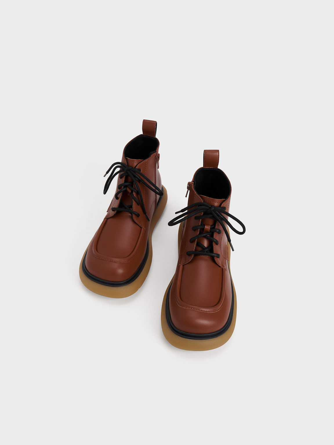 Gum Sole Lace-Up Ankle Boots, Cognac, hi-res