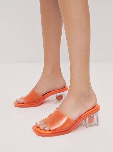 Mules Madison con tacón escultural transparente, Naranja, hi-res