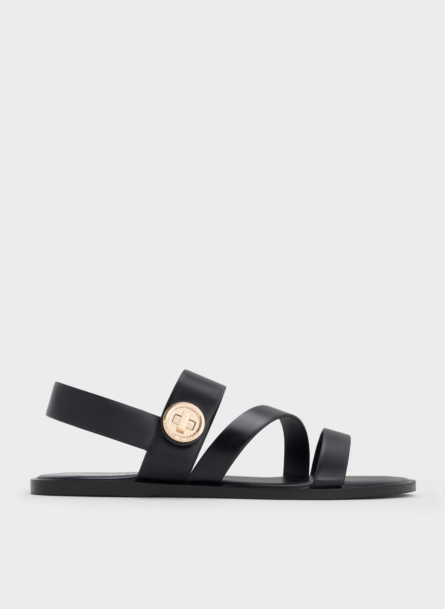 Yara Turn Lock Strappy Sandals, Black, hi-res