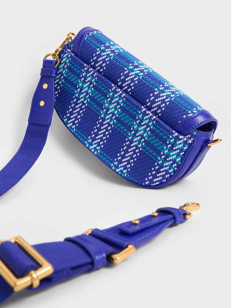 Lillie Tweed Curved Chain Handle Bag, Cobalt, hi-res