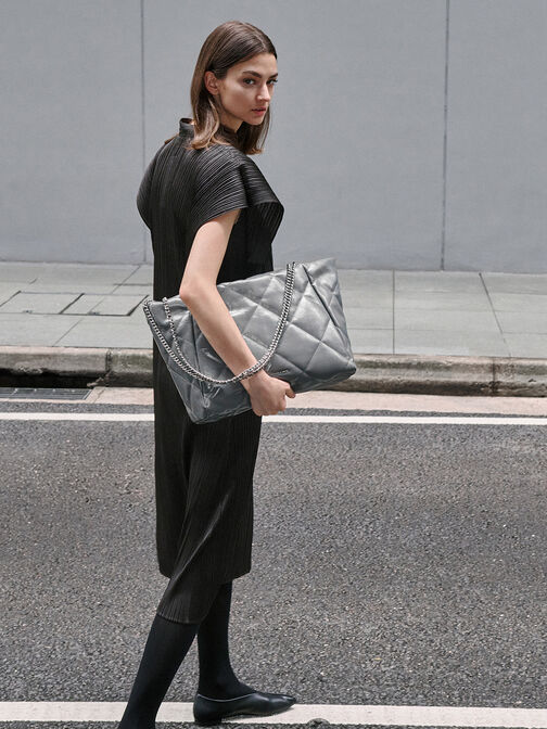 Apfra Quilted Chain-Handle Tote Bag, Grey, hi-res