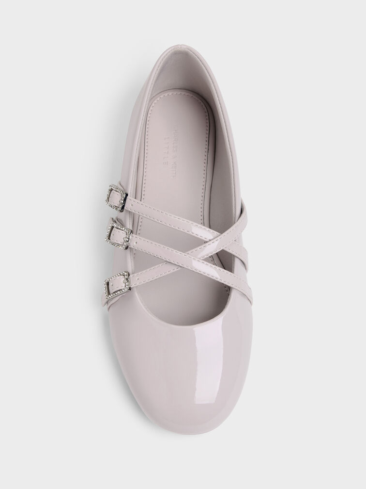 Girls' Patent Triple-Strap Mary Jane Flats, Lilac, hi-res