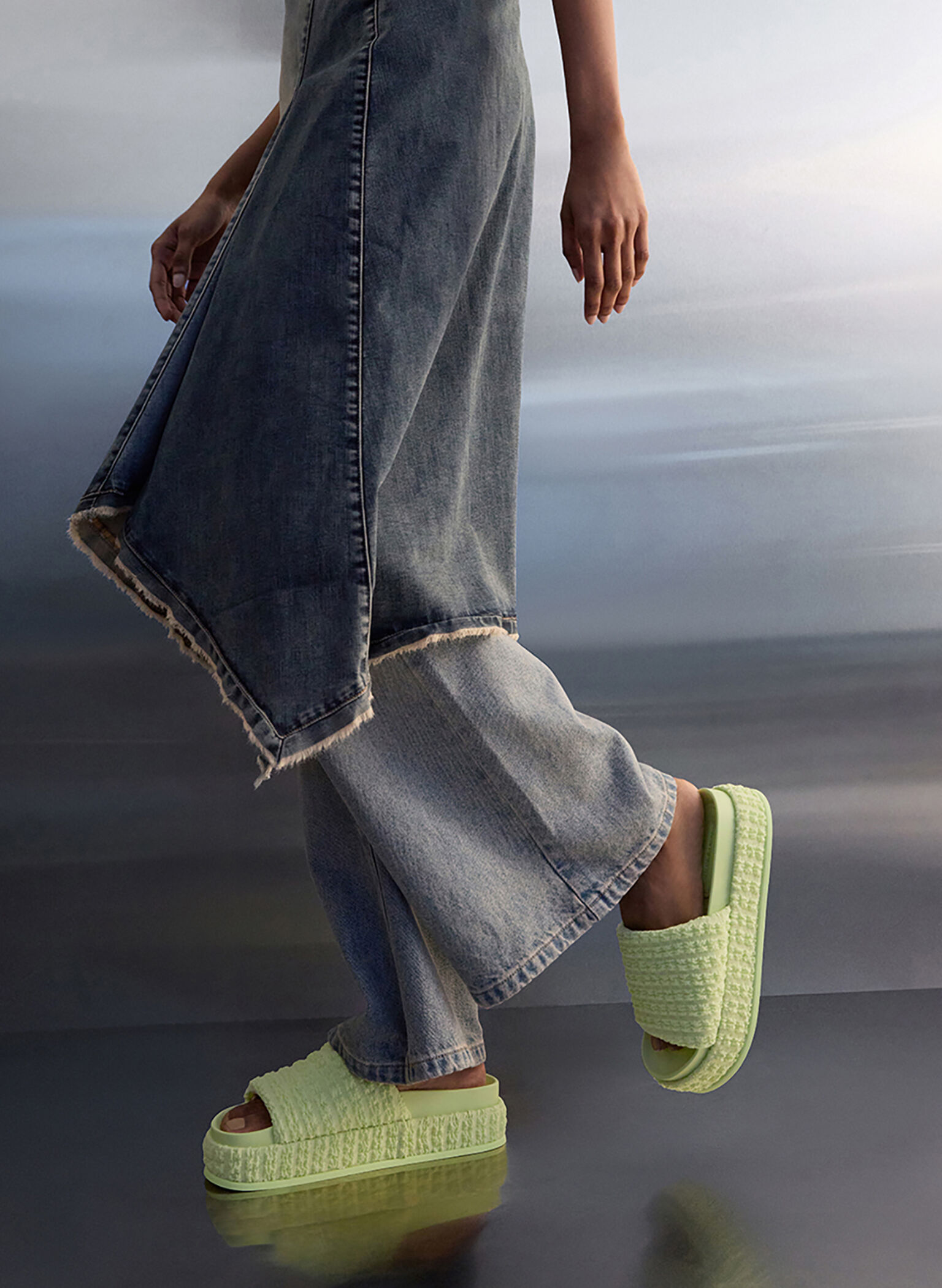 Loren Textured Platform Sandals, Light Green, hi-res