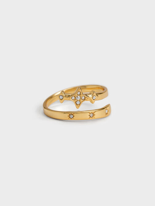 Star Motif Crystal-Embellished Ring, Gold, hi-res