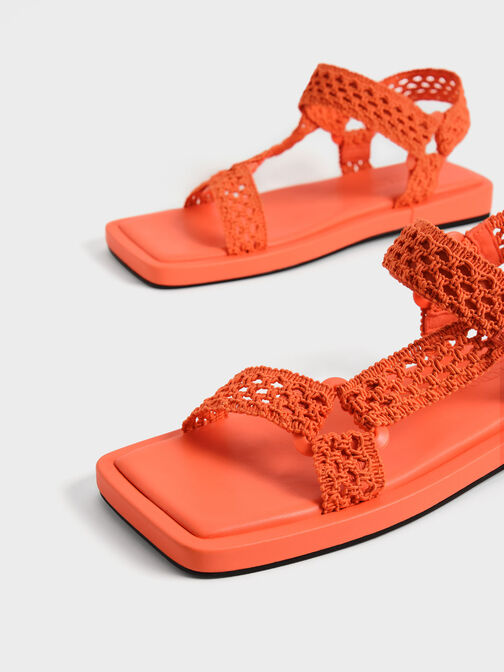 Vina Knitted Square-Toe Sandals, Coral, hi-res