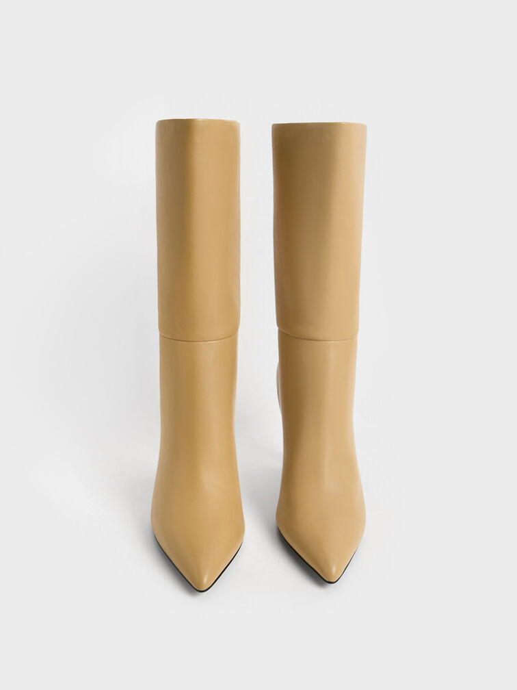 Sculptural Kitten Heel Calf Boots, Sand, hi-res