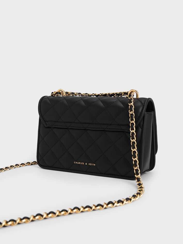 Black Charm-Embellished Quilted Clutch - CHARLES & KEITH HK
