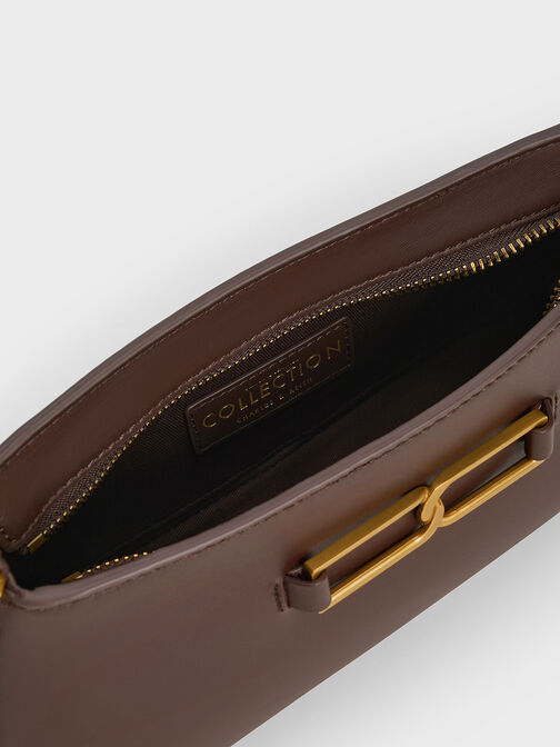 Gabine Leather Trapeze Shoulder Bag, Dark Brown, hi-res