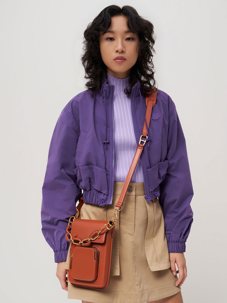 Amber Chain-Handle Long Crossbody Bag, Brick, hi-res