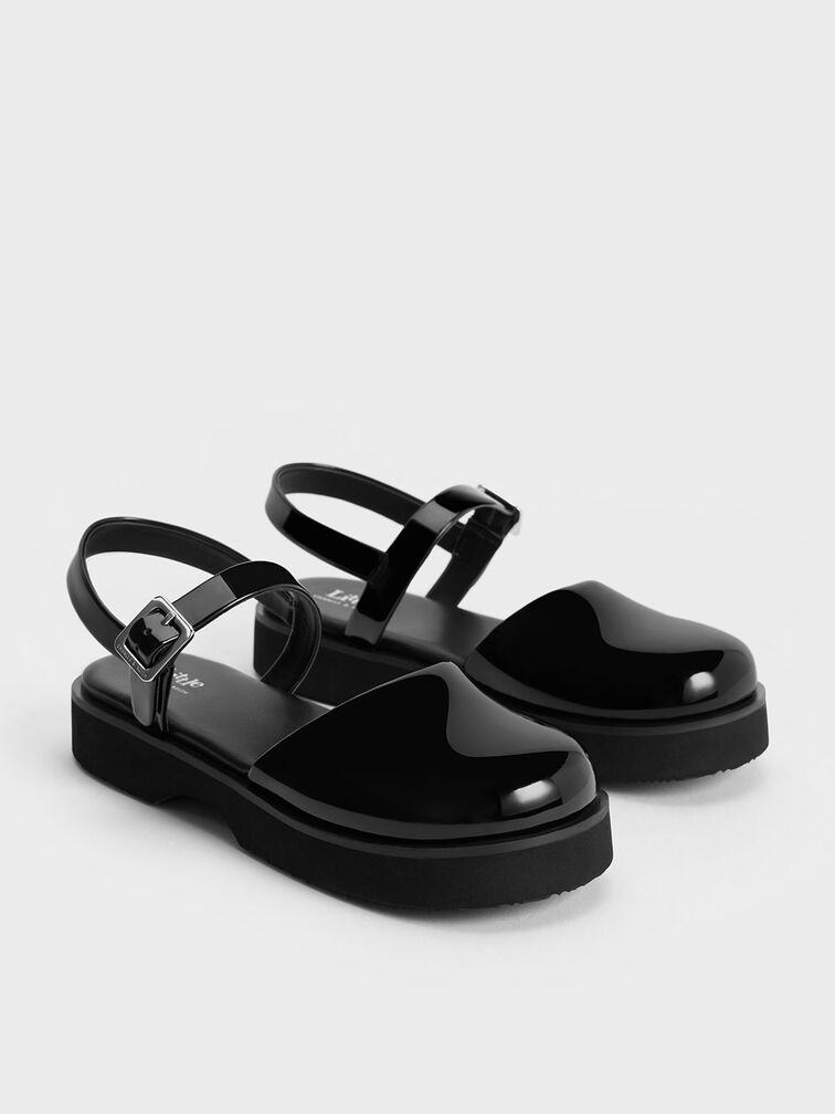 Girls' Ankle-Strap Flats, Black Box, hi-res