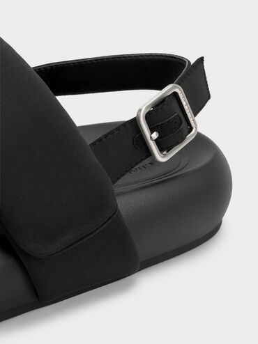 Sandales &agrave; double bride arri&egrave;re en polyester recycl&eacute;, Noir Textur&eacute;, hi-res