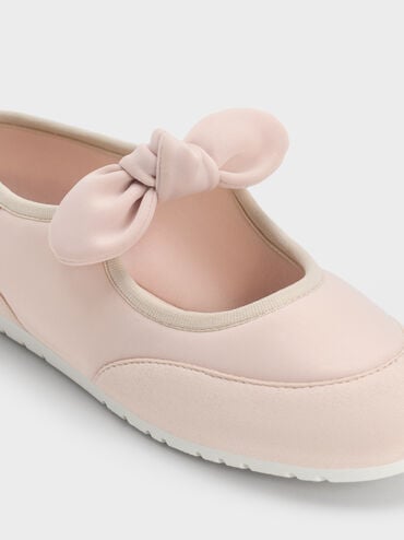 Girls' Faux Suede Mary Jane Flats, Pink, hi-res
