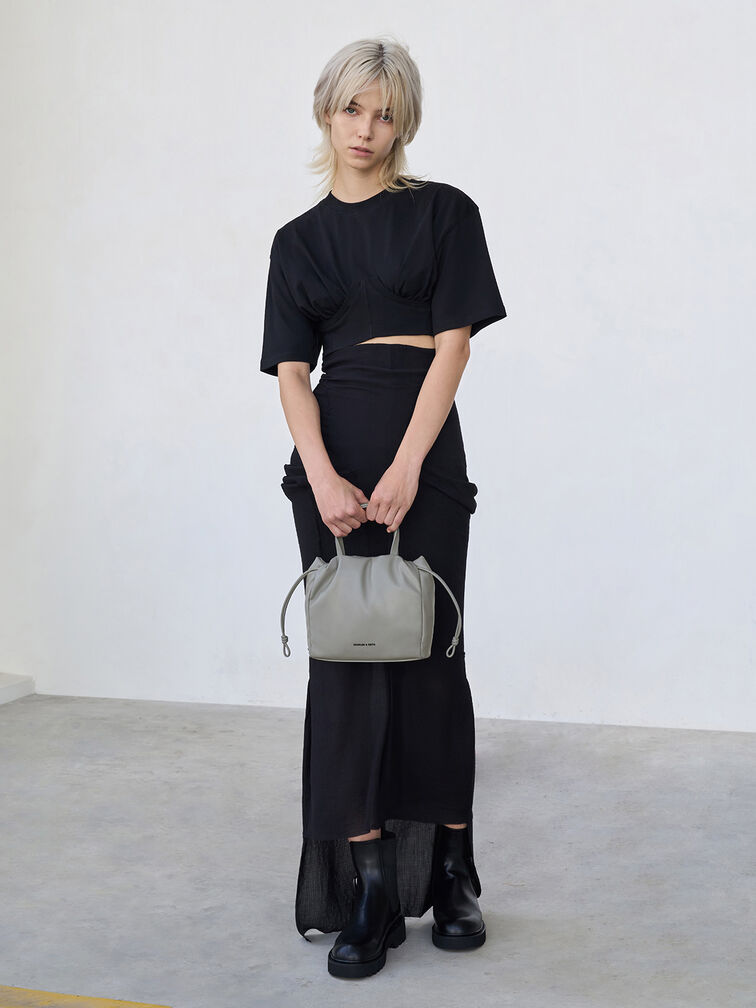 Minibolso tote Bethel con cierre de cordón, Gris, hi-res