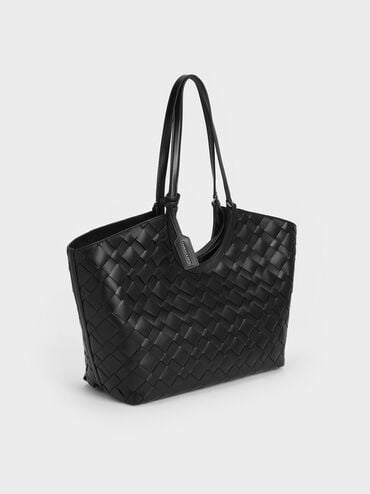 Sac cabas tissé Ivette, Noir, hi-res