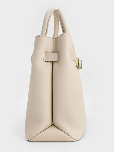 Voyager Leather Belted Trapeze Tote Bag, Chalk, hi-res