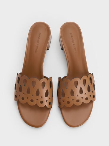 Cut-Out Block-Heel Mules, Cognac, hi-res