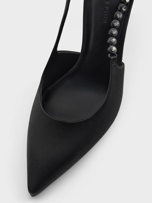 Flores Recycled Polyester Gem-Strap Slingback Pumps, Black, hi-res