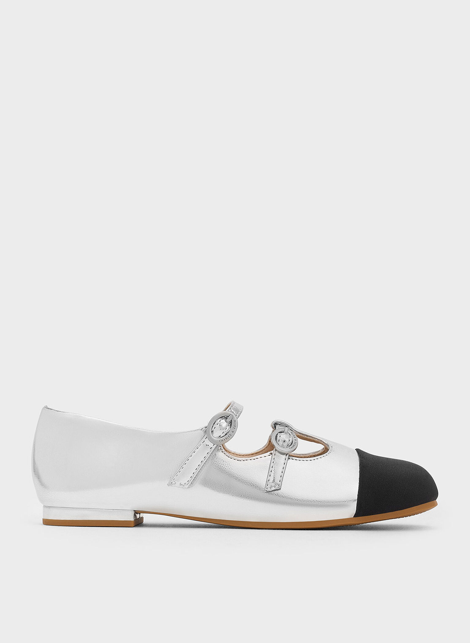 Girls' Metallic Double-Strap Two-Tone Mary Janes, Silver, hi-res