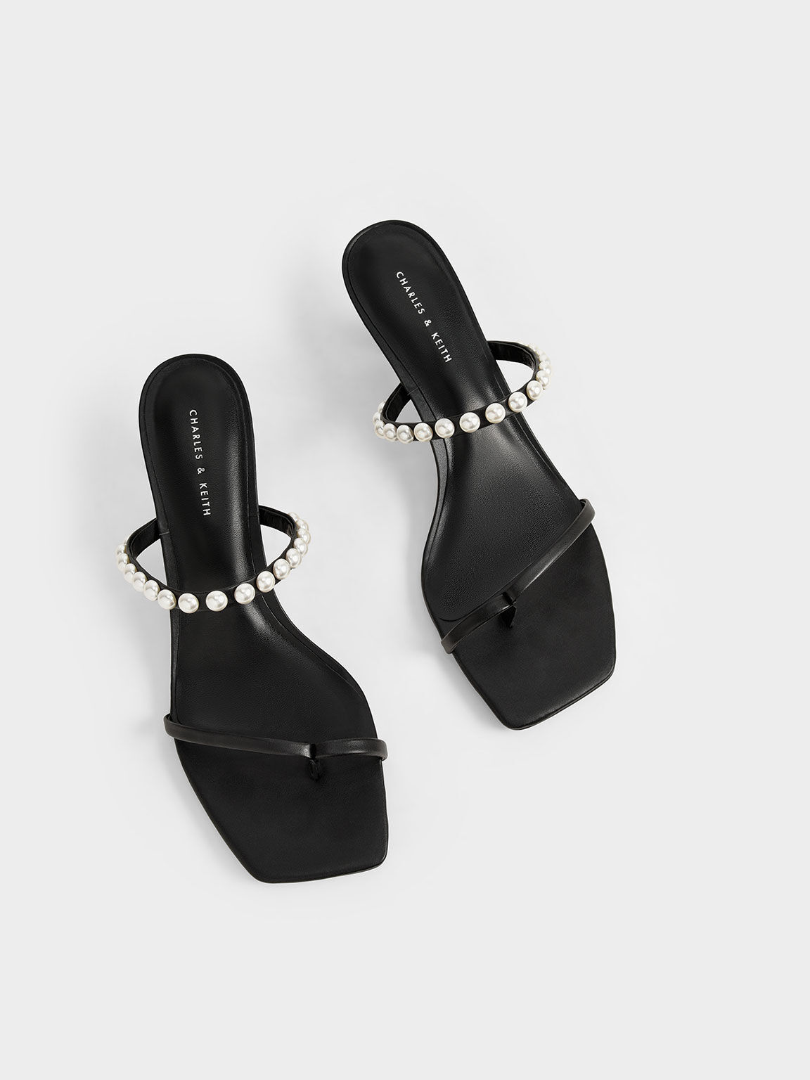Sandalias de tac�n adornadas con perlas, Black, hi-res