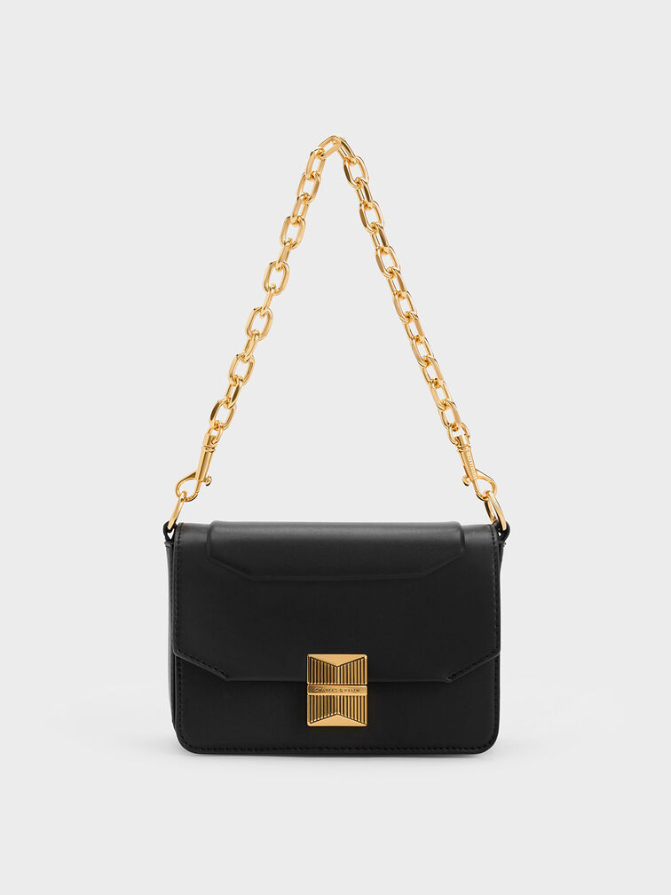 Kalinda Metallic Accent Boxy Bag, Black, hi-res