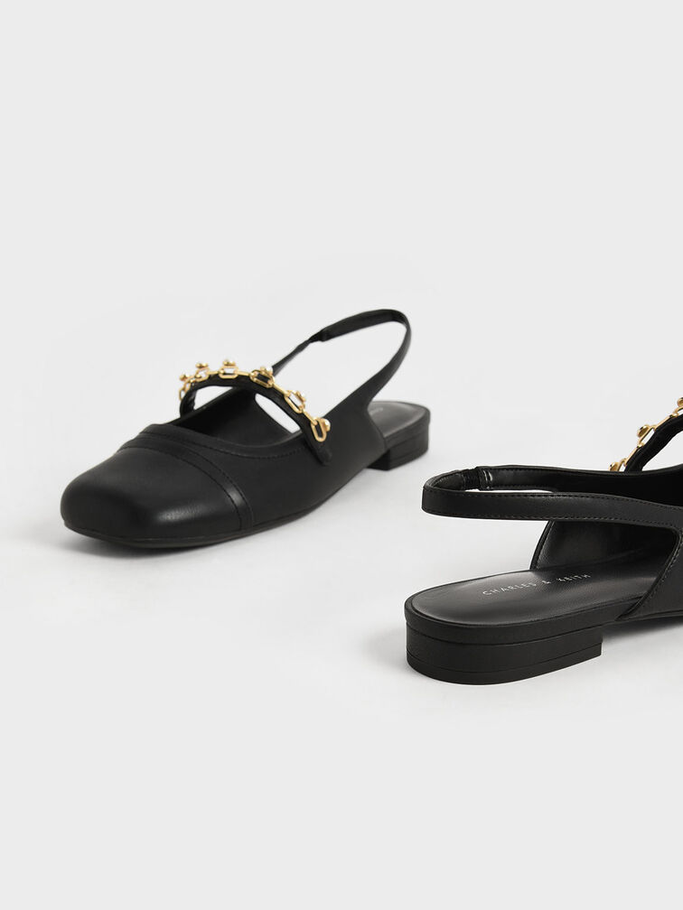 Beaded Chain-Link Slingback Mary Janes, Black, hi-res