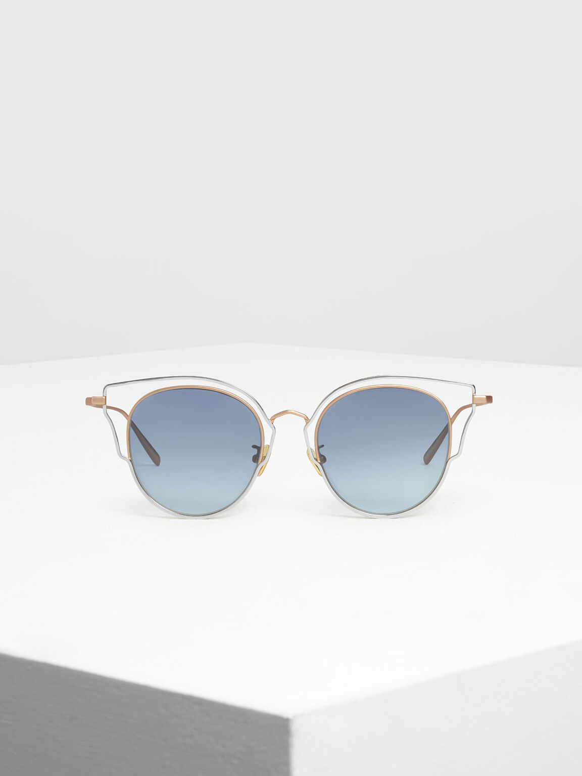 Double Frame Wingtip Sunglasses, Gold, hi-res
